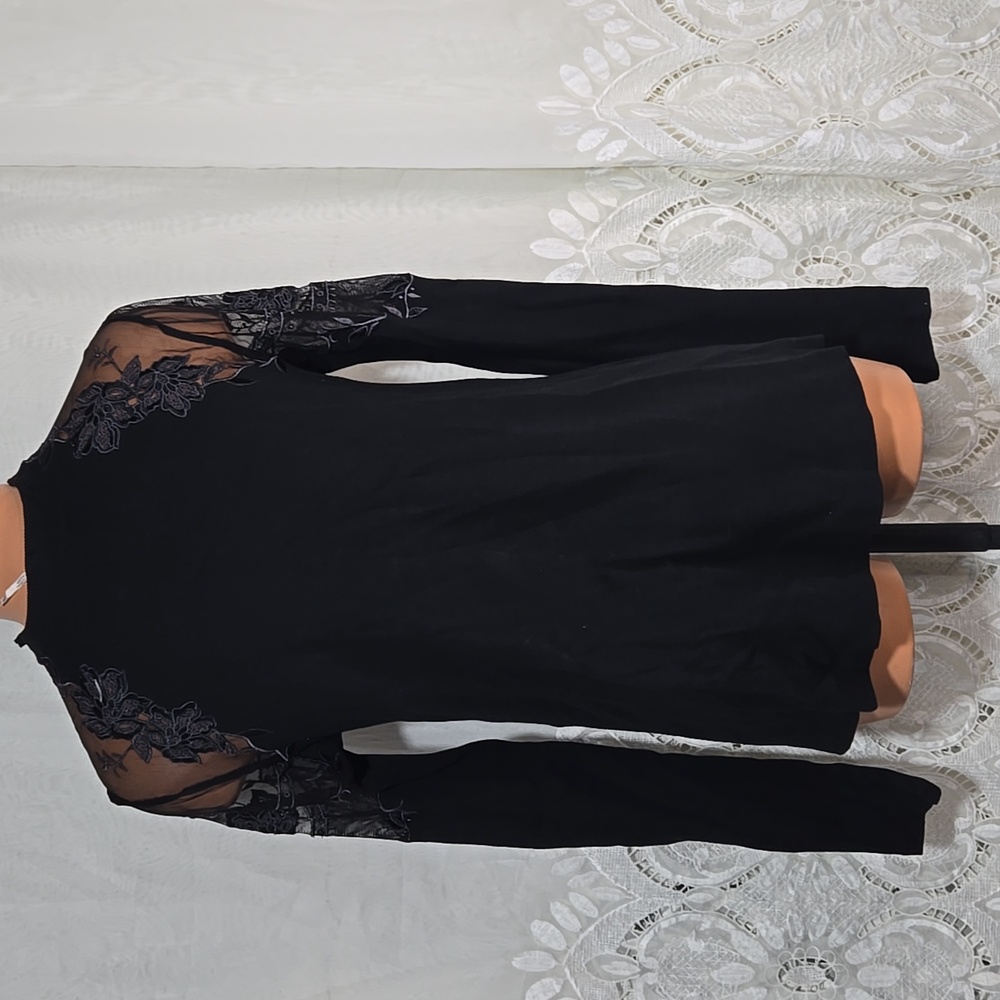 Free People Black Lace Detail Long Sleeve Shirt/Top/Blouse Sz X-Small - Picture 5 of 7